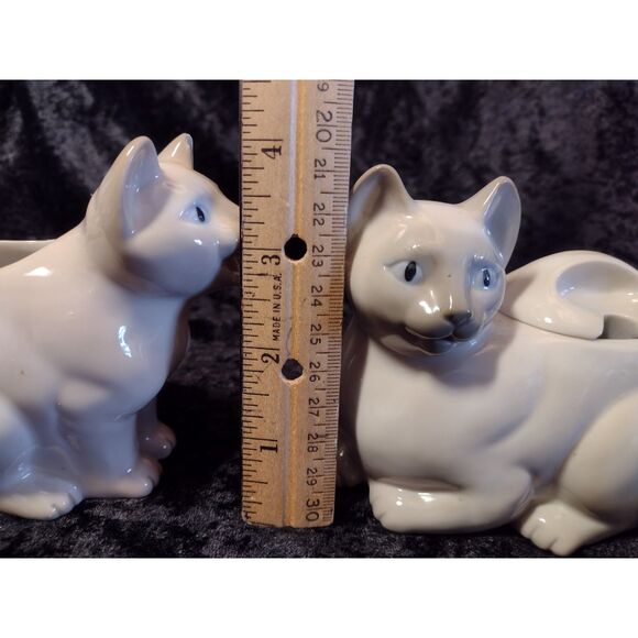 Vintage Henriksen Porcelain Siamese Cat Creamer and Sugar Bowl Set Japan MCM - Picture 2 of 9